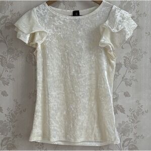 Supernova Ivory Crushed Velvet Ruffle Sleeve Top Sz S Coquette Light Fairy